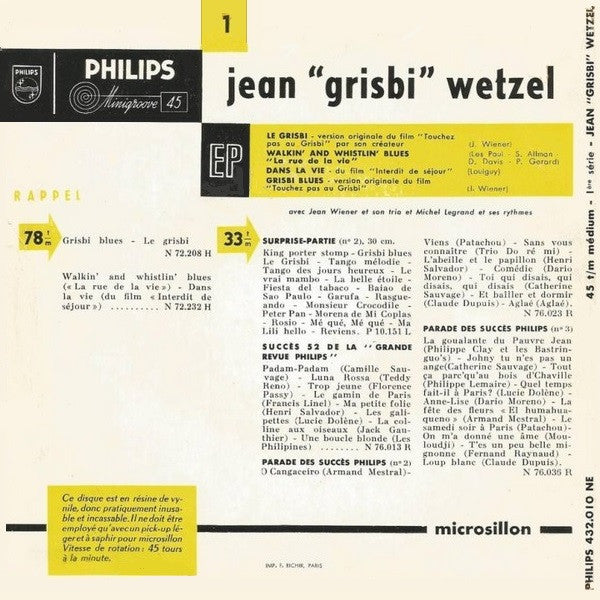 Jean Wetzel : Le Grisbi (7", EP)