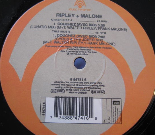 Walter Ripley + Frank Malone : Couchez (Avec Moi) (12")