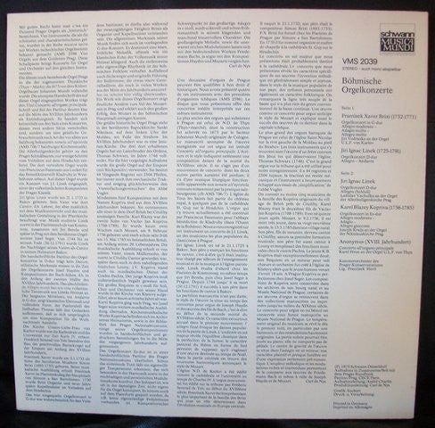 František Xaver Brixi, Karel Blažej Kopřiva, Jiří Ignác Linek : Böhmische Orgelkonzerte (LP)