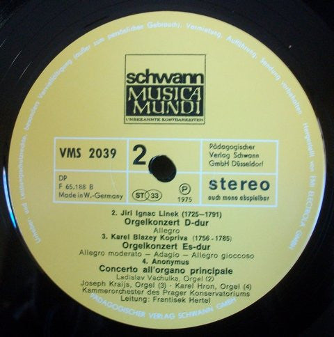 František Xaver Brixi, Karel Blažej Kopřiva, Jiří Ignác Linek : Böhmische Orgelkonzerte (LP)