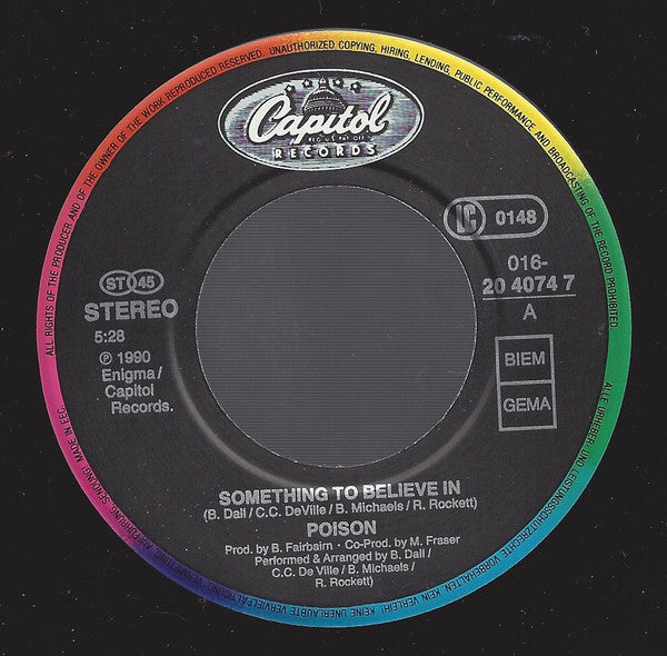 Poison (3) : Something To Believe In (7", Single)