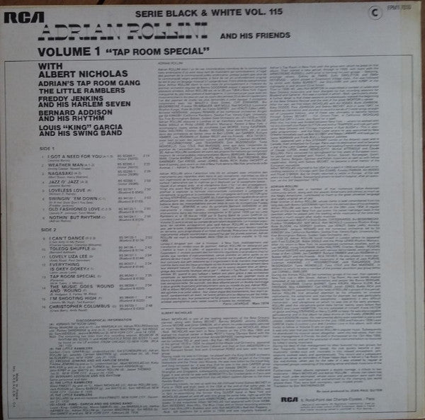 Adrian Rollini With Albert Nicholas : Volume 1 - Tap Room Special (LP, Comp)