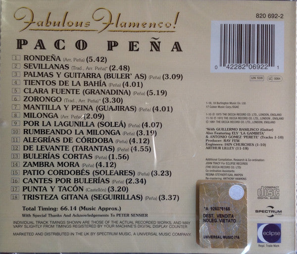 Paco Peña : Fabulous Flamenco! (CD, Comp, RE)