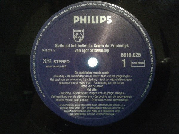 Igor Stravinsky Played By Residentie Orkest Conducted By Hans Vonk : Le Sacre Du Printemps (LP, Promo)