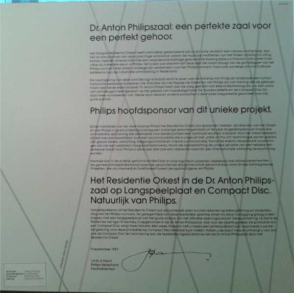 Igor Stravinsky Played By Residentie Orkest Conducted By Hans Vonk : Le Sacre Du Printemps (LP, Promo)