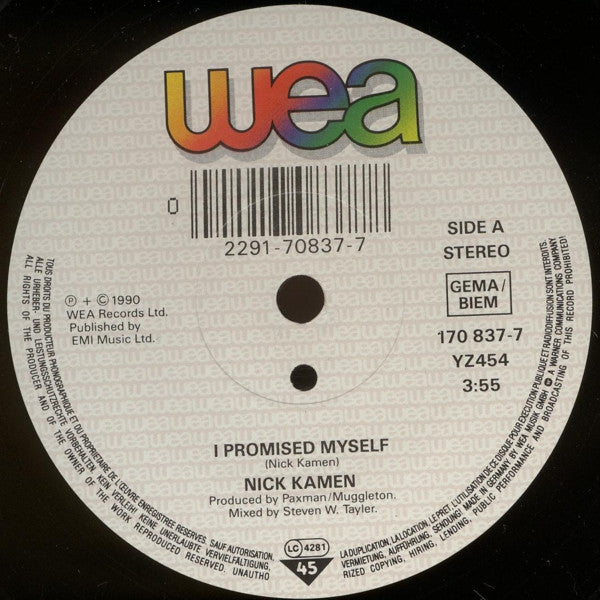 Nick Kamen : I Promised Myself (7", Single, Sol)