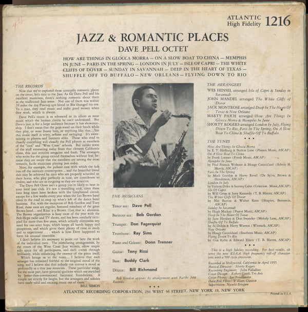 Dave Pell Octet : Jazz & Romantic Places (LP, Album, Mono)