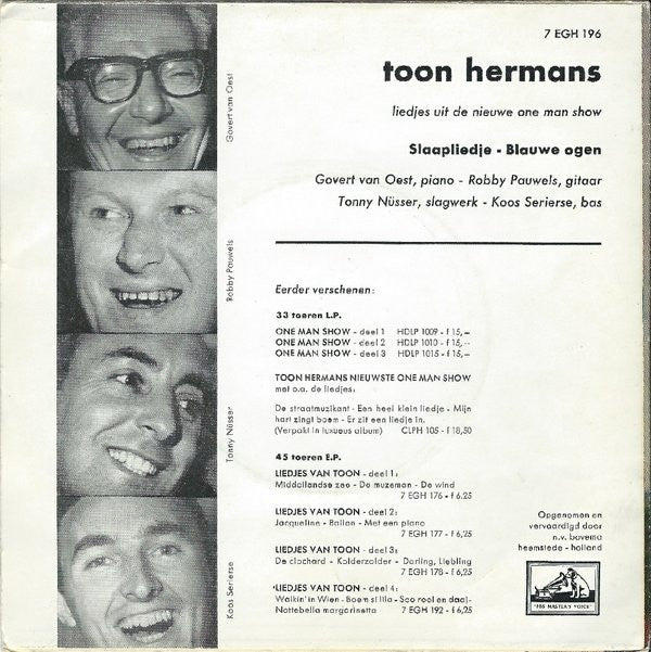 Toon Hermans : Slaapliedje - Blauwe Ogen (Liedjes Uit De Nieuwe One Man Show) (7", EP)