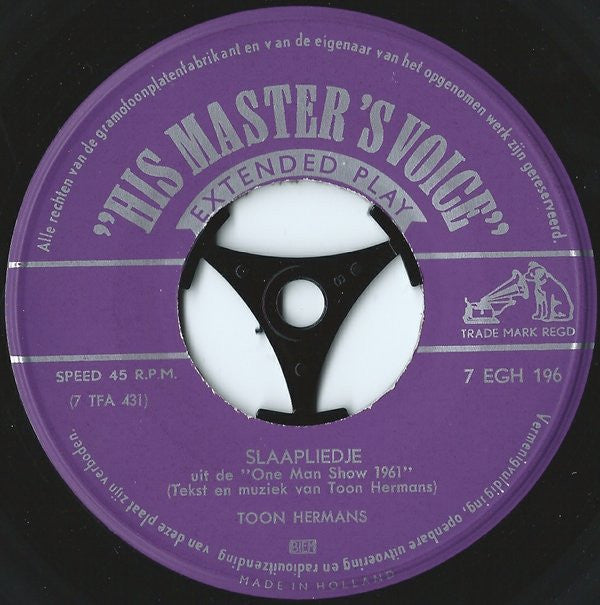 Toon Hermans : Slaapliedje - Blauwe Ogen (Liedjes Uit De Nieuwe One Man Show) (7", EP)