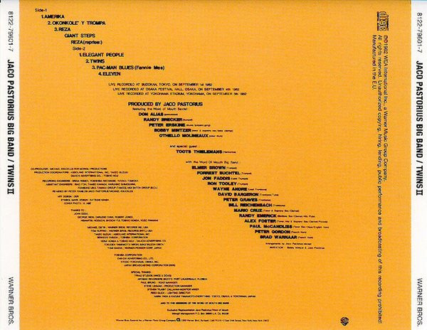 Jaco Pastorius Big Band : Twins II (Aurex Jazz Festival '82) (CD, Album, RE, RM)