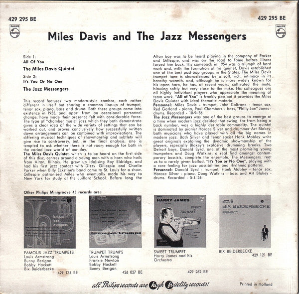 Miles Davis And Art Blakey & The Jazz Messengers : All Of You / It's You Or No One (7", EP)