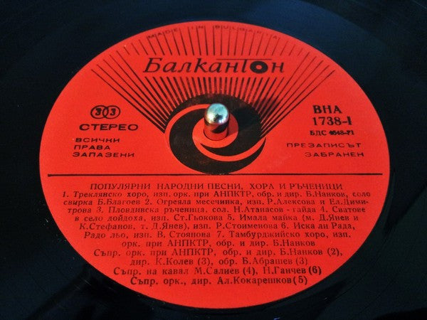 Various : Популярни Народни Песни, Хора и Ръченици (LP)