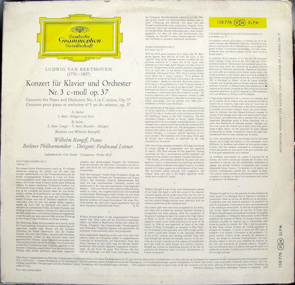 Ludwig van Beethoven – Wilhelm Kempff · Berliner Philharmoniker · Ferdinand Leitner : Klavierkonzert Nr. 3 C-moll Op. 37 (LP)
