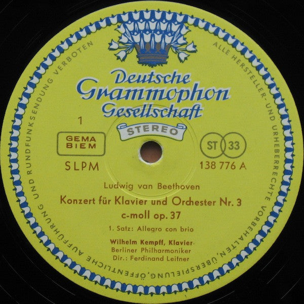 Ludwig van Beethoven – Wilhelm Kempff · Berliner Philharmoniker · Ferdinand Leitner : Klavierkonzert Nr. 3 C-moll Op. 37 (LP)