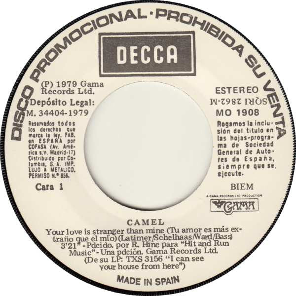 Camel : Your Love Is Stranger Than Mine = Tu Amor Es Mas Extraño Que El Mio (7", Single, Promo)