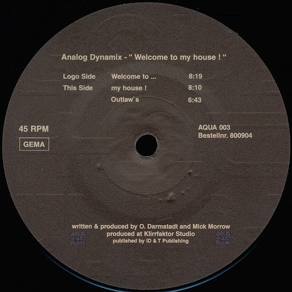 Analog Dynamix* : Welcome To My House ! (12")