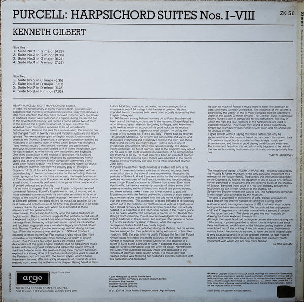 Purcell*, Kenneth Gilbert : Harpsichord Suites Nos. I-VIII (LP)