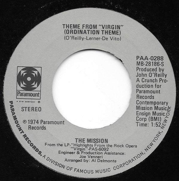 The Mission (4) : Fear No Evil / Theme From "Virgin" (Ordination Theme) (7", Styrene, Gre)