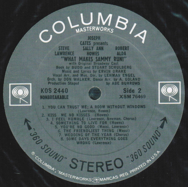 Ervin Drake / Featuring Steve Lawrence (2), Sally Ann Howes, Robert Alda With Bernice Massi Presented By Joseph Cates : What Makes Sammy Run? (LP)