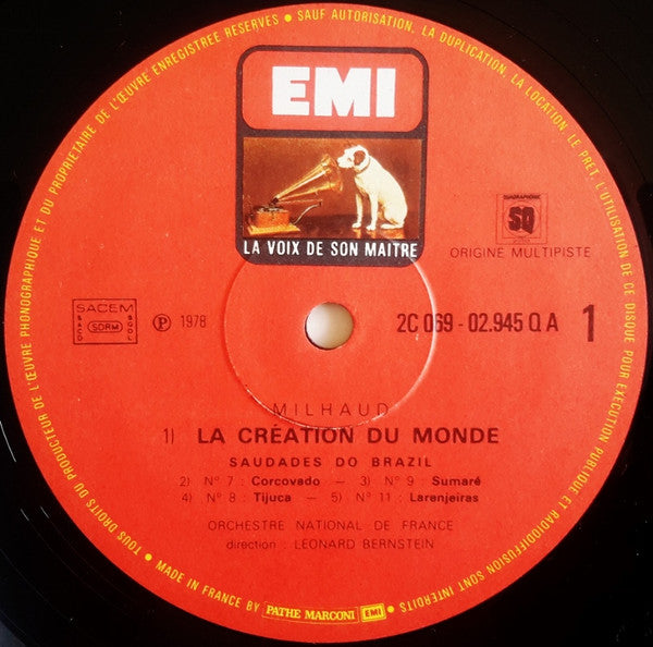 Darius Milhaud · Leonard Bernstein · Orchestre National De France : La Création Du Monde / Le Bœuf Sur Le Toit / Saudades Do Brasil  (Quatre Dances) (LP, Album, Quad, RE, Gat)
