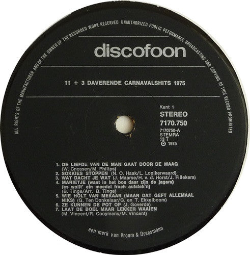 Various : Elf + 3 Daverende Carnavalshits '75 (LP, Comp)