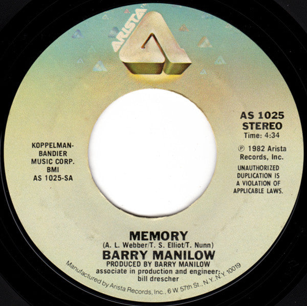 Barry Manilow : Memory (7", Styrene, Ter)