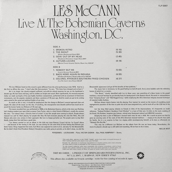 Les McCann : Live At The Bohemian Caverns, Washington, D.C. (LP, RE)
