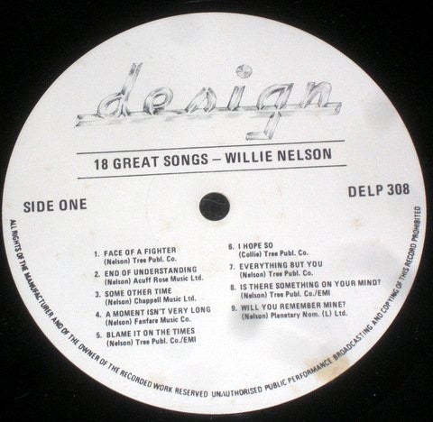 Willie Nelson : 18 Great Songs (LP, Comp)
