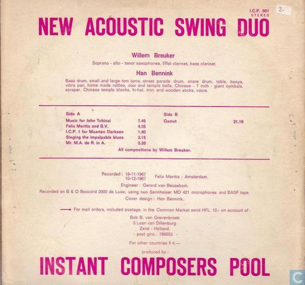 Han Bennink / Willem Breuker : New Acoustic Swing Duo (LP, Album, pin)