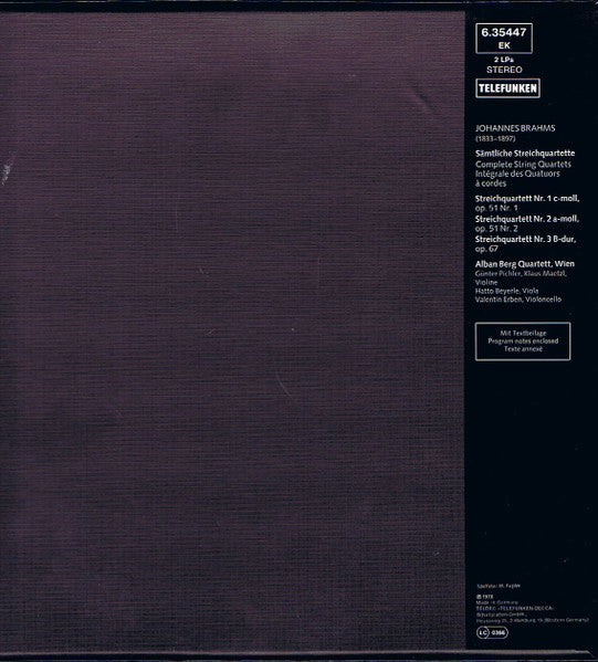 Johannes Brahms, Alban Berg Quartett : Sämtliche Streichquartette = Complete String Quartets = Intégrales Des Quatuors A Cordes (2xLP + Box)