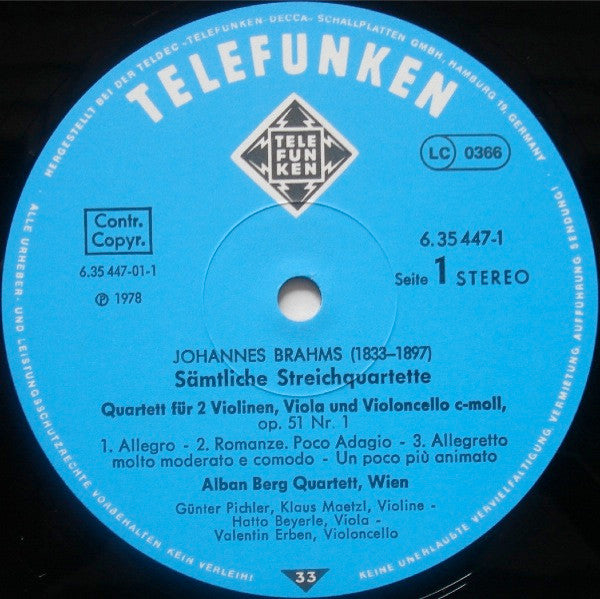Johannes Brahms, Alban Berg Quartett : Sämtliche Streichquartette = Complete String Quartets = Intégrales Des Quatuors A Cordes (2xLP + Box)