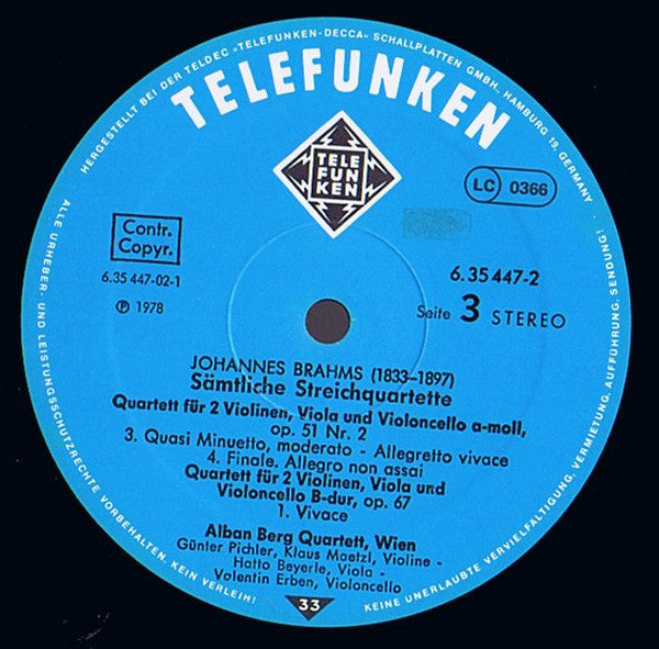 Johannes Brahms, Alban Berg Quartett : Sämtliche Streichquartette = Complete String Quartets = Intégrales Des Quatuors A Cordes (2xLP + Box)