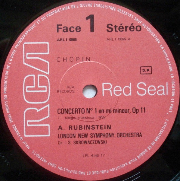 Frédéric Chopin, Arthur Rubinstein, The New Symphony Orchestra Of London, Stanislaw Skrowaczewski : Concerto № 1 En Mi Mineur, Op. 11 (LP, RE)