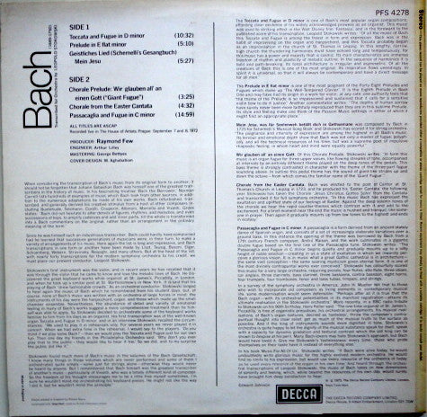 Johann Sebastian Bach, Leopold Stokowski Conducting The Czech Philharmonic Orchestra : Bach Transcriptions (LP)