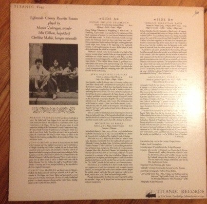 Johann Sebastian Bach - Arcangelo Corelli - Georg Philipp Telemann - Michel De La Barre - Jean-Baptiste Loeillet - Marion Verbruggen, John Gibbons (6), Christina Mahler : Eighteenth-Century Recorder Sonatas (LP)