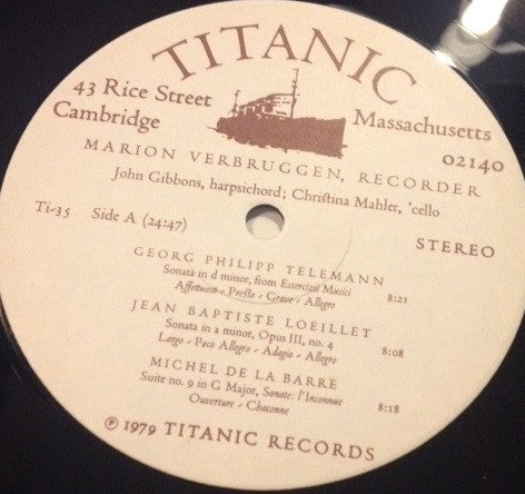 Johann Sebastian Bach - Arcangelo Corelli - Georg Philipp Telemann - Michel De La Barre - Jean-Baptiste Loeillet - Marion Verbruggen, John Gibbons (6), Christina Mahler : Eighteenth-Century Recorder Sonatas (LP)