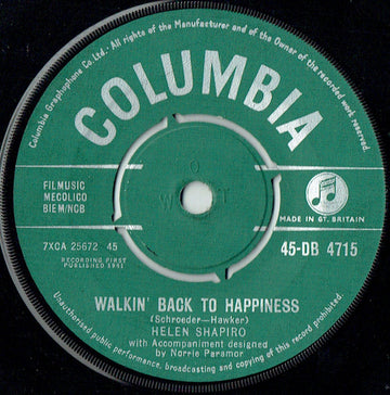 Helen Shapiro : Walkin' Back To Happiness (7", Single)