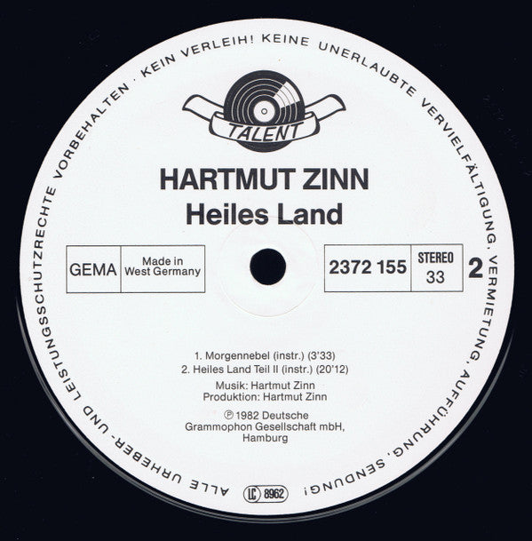 Hartmut Zinn : Heiles Land (LP, Album)