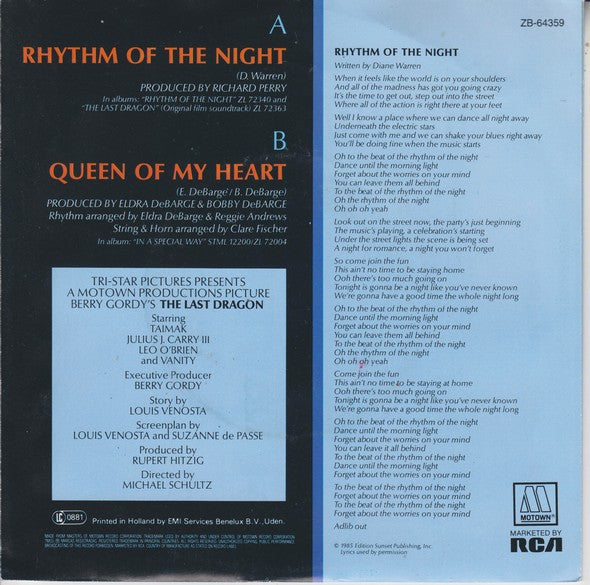 DeBarge : Rhythm Of The Night (7", Single)