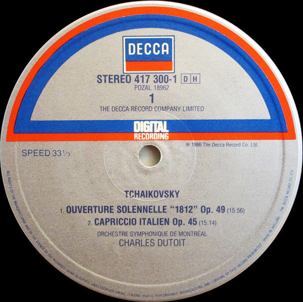 Pyotr Ilyich Tchaikovsky, Orchestre Symphonique De Montréal, Charles Dutoit : 1812 Overture • Capriccio Italien • The Nutcracker Suite • Marche Slave (LP)