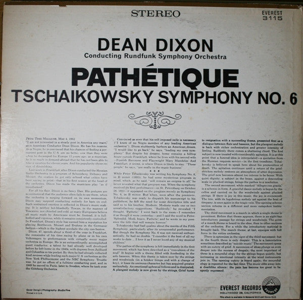 Dean Dixon (2) Conducting Rundfunk-Sinfonie-Orchester Leipzig, Pyotr Ilyich Tchaikovsky : Symphony No.6 Pathétique (LP, Album)