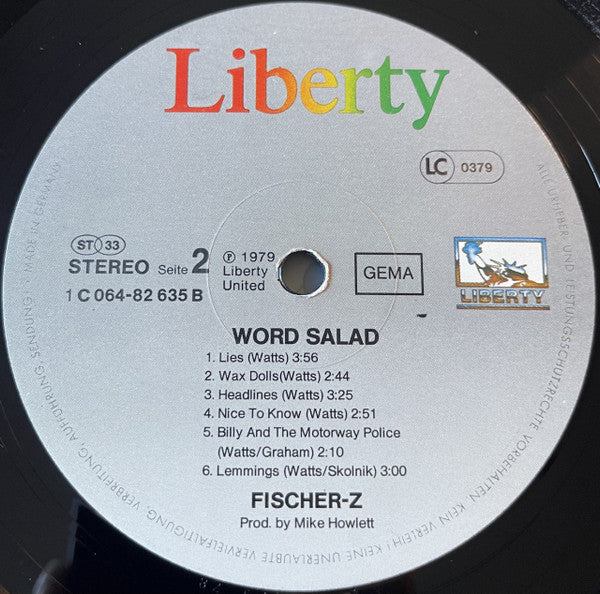 Fischer-Z : Word Salad (LP, Album, RE)