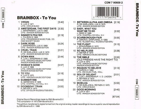 Brainbox (3) : To You (CD, Comp, RE, RP)