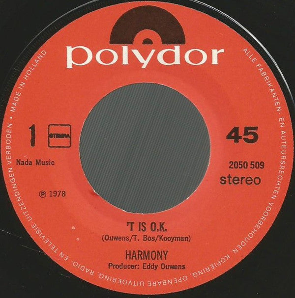 Harmony (12) : 't Is O.K. (7", Single)