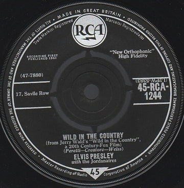 Elvis Presley : Wild In The Country (7", Single)