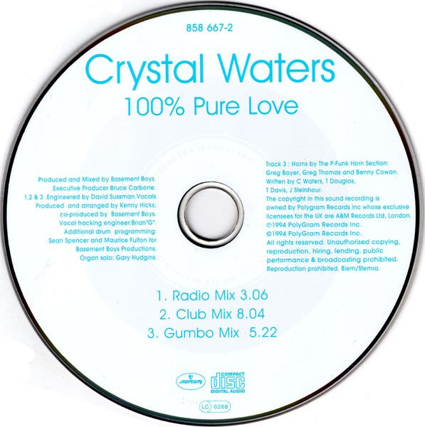 Crystal Waters : 100% Pure Love (CD, Single)