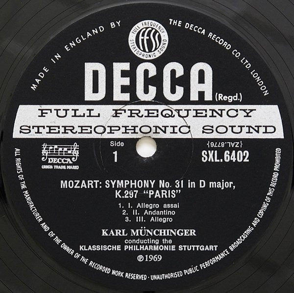 Wolfgang Amadeus Mozart, Klassische Philharmonie Stuttgart, Karl Münchinger : Symphony No. 31 In D, K.297 'Paris' / Symphony No. 35 In D, K.385 'Haffner' / Symphony No. 32 In G, K.318 (LP)