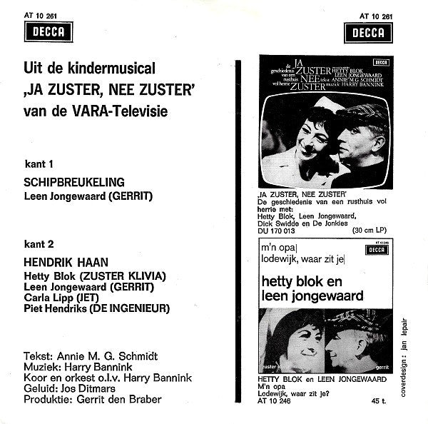 Hetty Blok En Leen Jongewaard : Schipbreukeling / Hendrik Haan (7", Single, Mono)