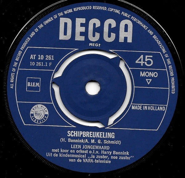 Hetty Blok En Leen Jongewaard : Schipbreukeling / Hendrik Haan (7", Single, Mono)