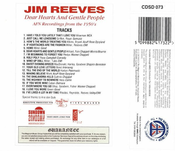 Jim Reeves : Dear Hearts And Gentle People (AFN Recordings From The 1950's) (CD, Comp)